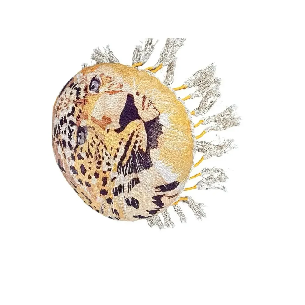 Leopard Jungle Gold Decorative Throw Pillow 20”X 20” Tassels Great Piece